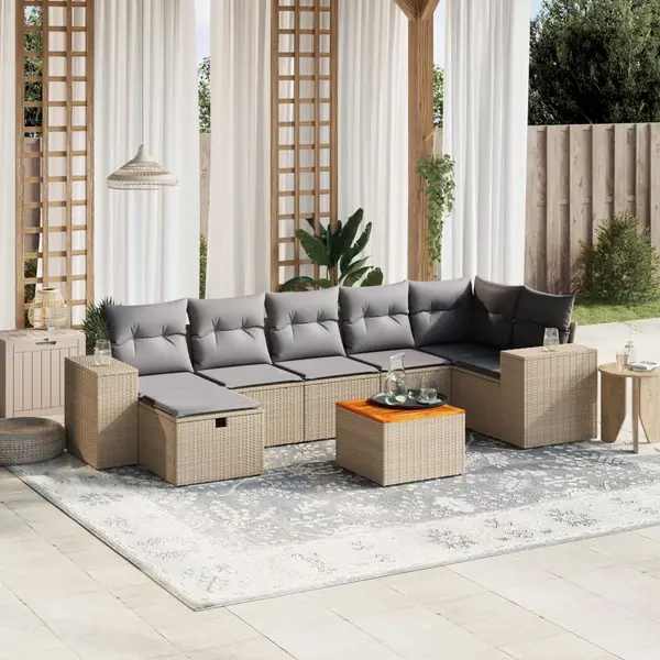 Gossi set canapele de gradina, 8 piese, cu perne, bej, poliratan