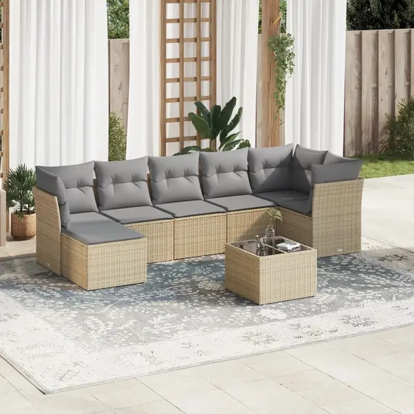 Gossi set canapele de gradina, 8 piese, cu perne, bej, poliratan