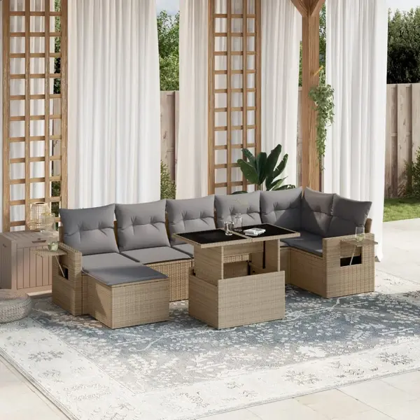 Gossi set canapele de gradina, 8 piese, cu perne, bej, poliratan