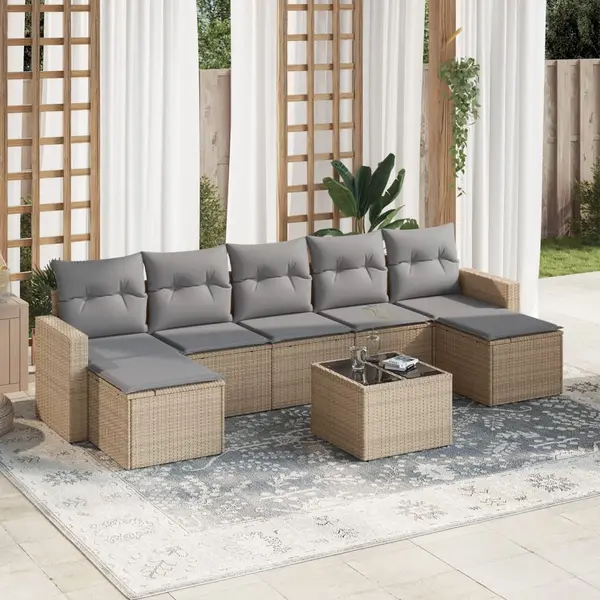 Gossi set canapele de gradina, 8 piese, cu perne, bej, poliratan