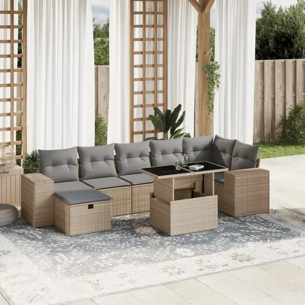 Gossi set canapele de gradina, 8 piese, cu perne, bej, poliratan