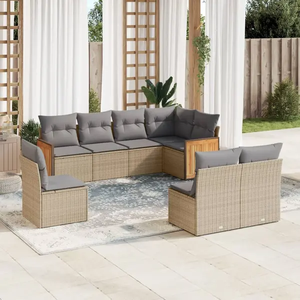 Gossi set canapele de gradina, 8 piese, cu perne, bej, poliratan