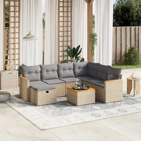 Gossi set canapele de gradina, 8 piese, cu perne, bej, poliratan
