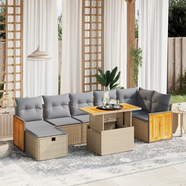 Gossi set canapele de gradina, 8 piese, cu perne, bej, poliratan