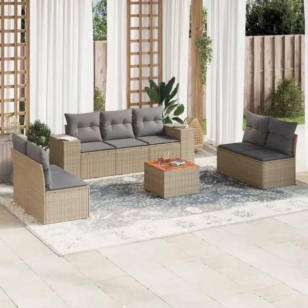 Gossi set canapele de gradina, 8 piese, cu perne, bej, poliratan