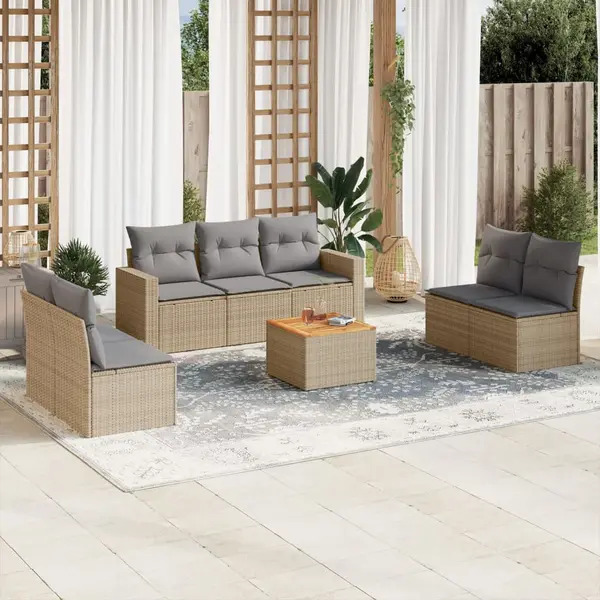 Gossi set canapele de gradina, 8 piese, cu perne, bej, poliratan
