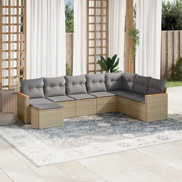 Gossi set canapele de gradina, 8 piese, cu perne, bej, poliratan