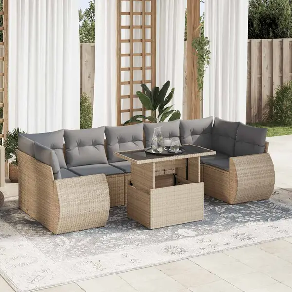 Gossi set canapele de gradina, 8 piese, cu perne, bej, poliratan