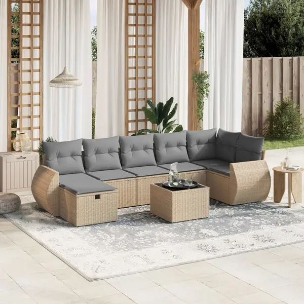 Gossi set canapele de gradina, 8 piese, cu perne, bej, poliratan