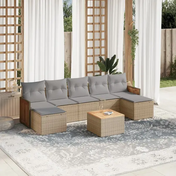 Gossi set canapele de gradina, 8 piese, cu perne, bej, poliratan