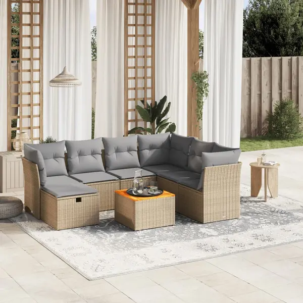 Gossi set canapele de gradina, 8 piese, cu perne, bej, poliratan
