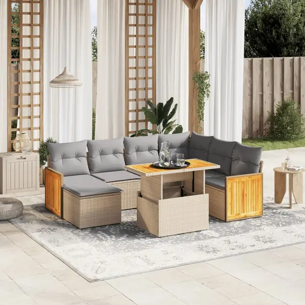 Gossi set canapele de gradina, 8 piese, cu perne, bej, poliratan