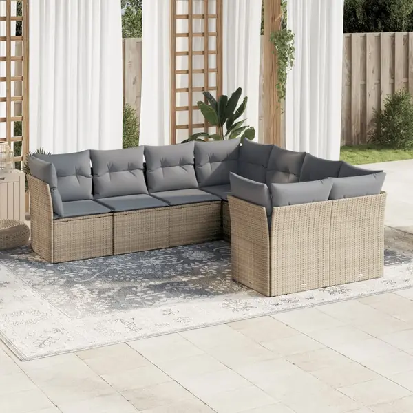 Gossi set canapele de gradina, 8 piese, cu perne, bej, poliratan
