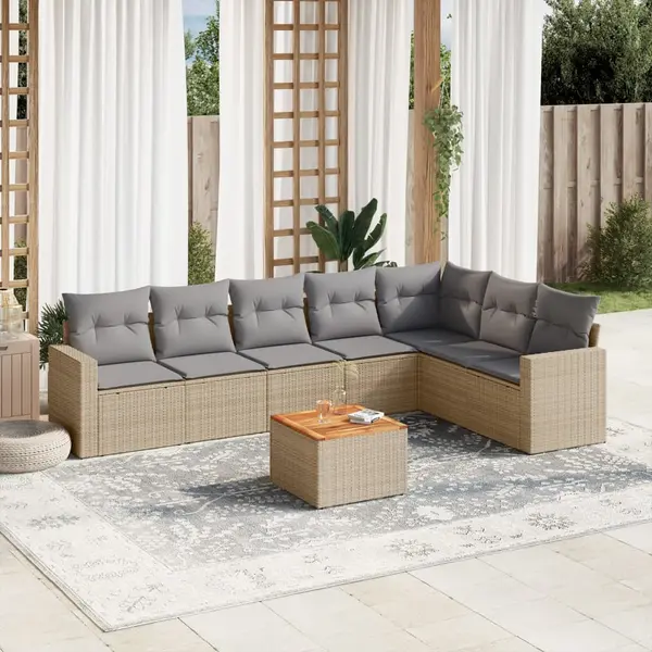 Gossi set canapele de gradina, 8 piese, cu perne, bej, poliratan