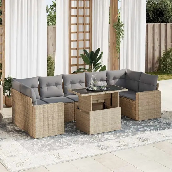 Gossi set canapele de gradina, 8 piese, cu perne, bej, poliratan