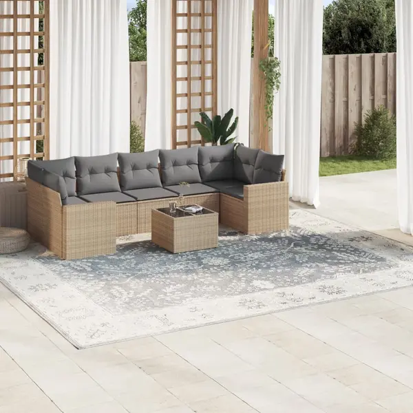Gossi set canapele de gradina, 8 piese, cu perne, bej, poliratan