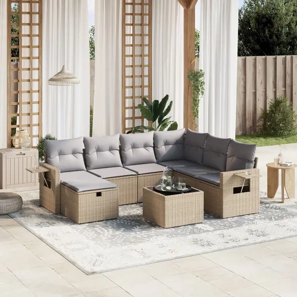 Gossi set canapele de gradina, 8 piese, cu perne, bej, poliratan