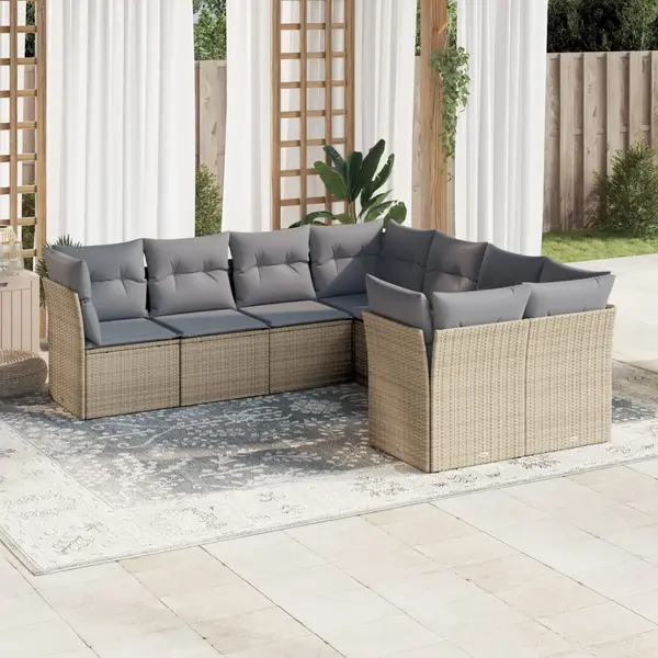 Gossi set canapele de gradina, 8 piese, cu perne, bej, poliratan