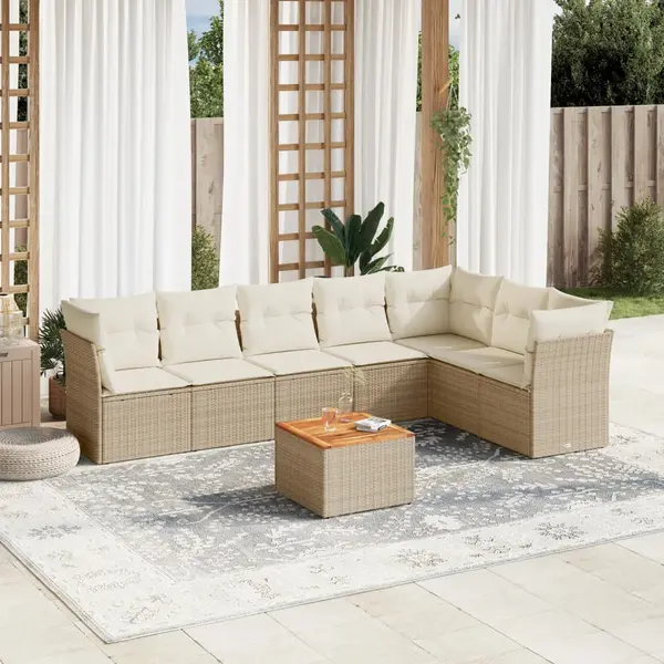 Gossi set canapele de gradina, 8 piese, cu perne, bej, poliratan