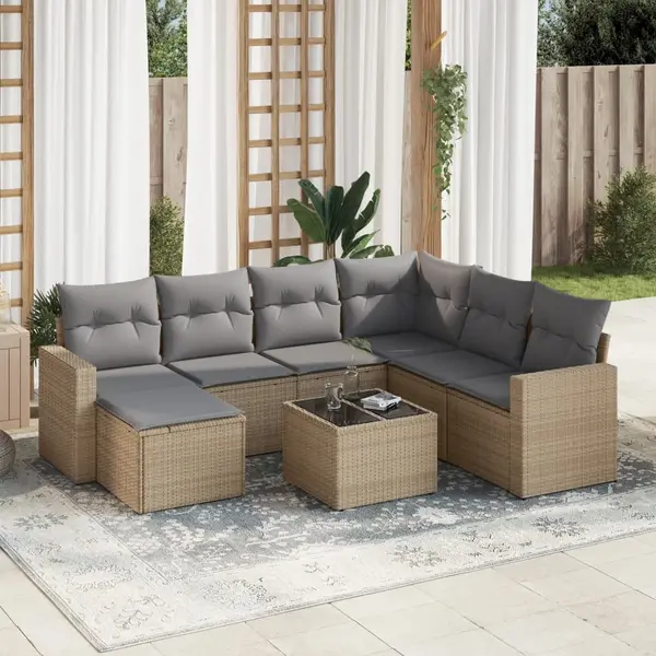 Gossi set canapele de gradina, 8 piese, cu perne, bej, poliratan