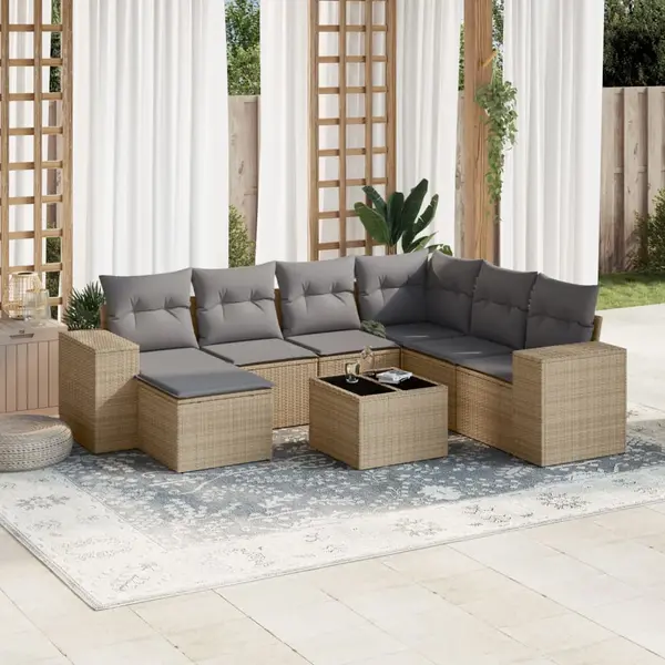 Gossi set canapele de gradina, 8 piese, cu perne, bej, poliratan