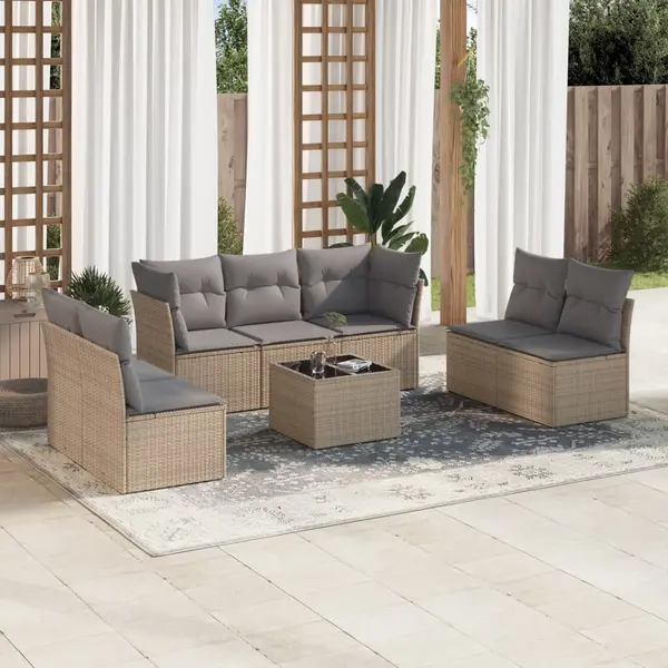 Gossi set canapele de gradina, 8 piese, cu perne, bej, poliratan