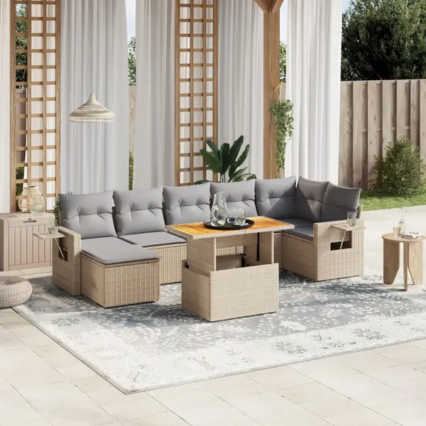 Gossi set canapele de gradina, 8 piese, cu perne, bej, poliratan