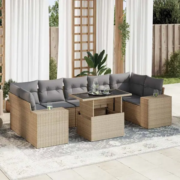 Gossi set canapele de gradina, 8 piese, cu perne, bej, poliratan