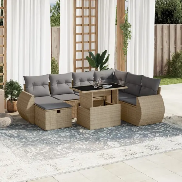 Gossi set canapele de gradina, 8 piese, cu perne, bej, poliratan