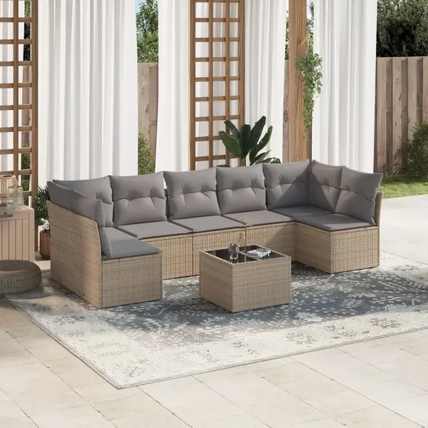 Gossi set canapele de gradina, 8 piese, cu perne, bej, poliratan