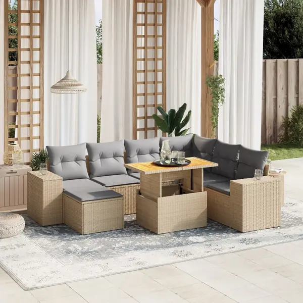 Gossi set canapele de gradina, 8 piese, cu perne, bej, poliratan