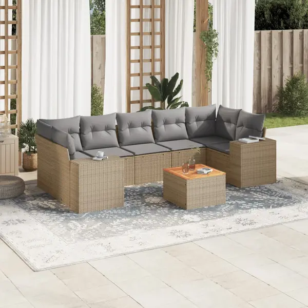 Gossi set canapele de gradina, 8 piese, cu perne, bej, poliratan