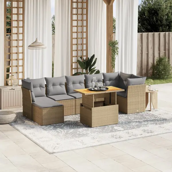 Gossi set canapele de gradina, 8 piese, cu perne, bej, poliratan