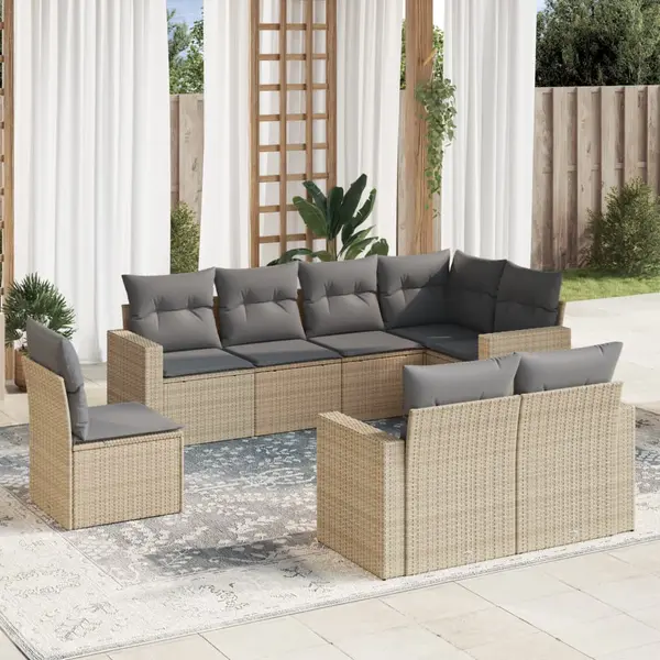 Gossi set canapele de gradina, 8 piese, cu perne, bej, poliratan