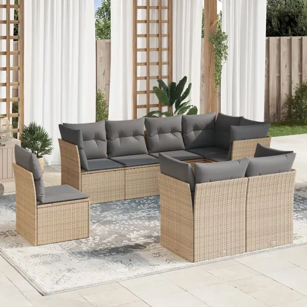 Gossi set canapele de gradina, 8 piese, cu perne, bej, poliratan