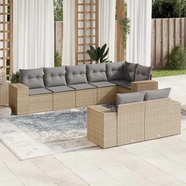 Gossi set canapele de gradina, 8 piese, cu perne, bej, poliratan