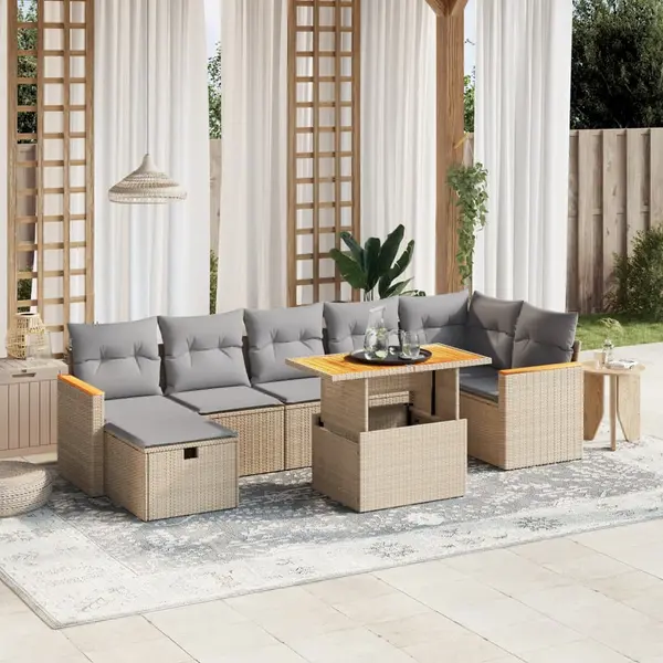 Gossi set canapele de gradina, 8 piese, cu perne, bej, poliratan