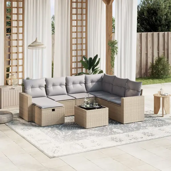 Gossi set canapele de gradina, 8 piese, cu perne, bej, poliratan