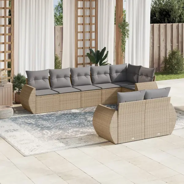 Gossi set canapele de gradina, 8 piese, cu perne, bej, poliratan