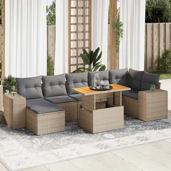 Gossi set canapele de gradina, 8 piese, cu perne, bej, poliratan