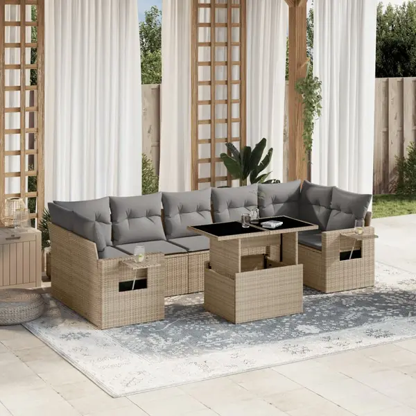 Gossi set canapele de gradina, 8 piese, cu perne, bej, poliratan