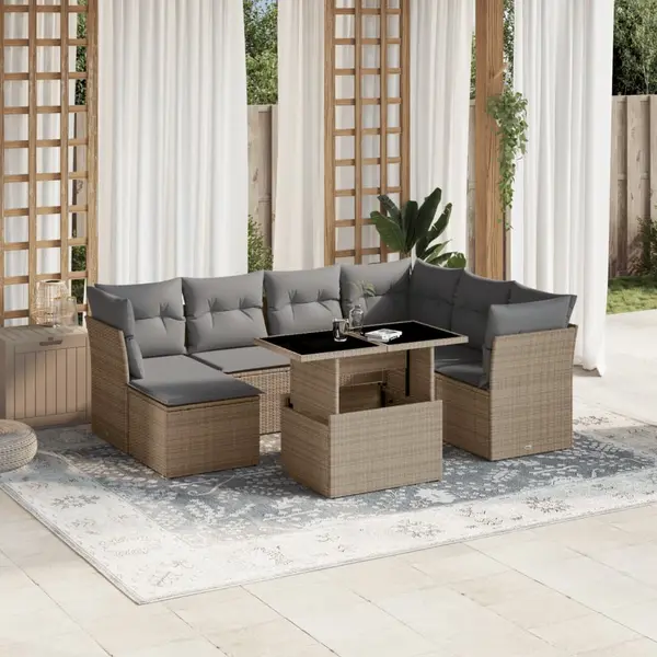 Gossi set canapele de gradina, 8 piese, cu perne, bej, poliratan