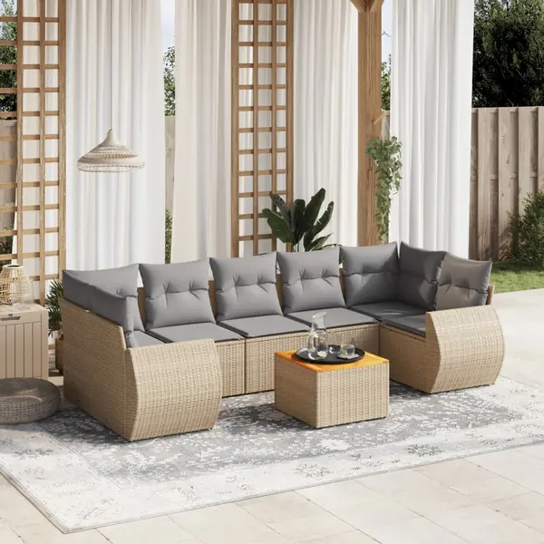 Gossi set canapele de gradina, 8 piese, cu perne, bej, poliratan