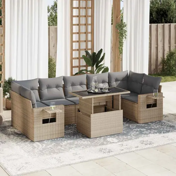 Gossi set canapele de gradina, 8 piese, cu perne, bej, poliratan