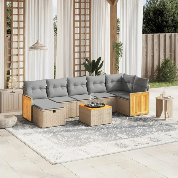 Gossi set canapele de gradina, 8 piese, cu perne, bej, poliratan