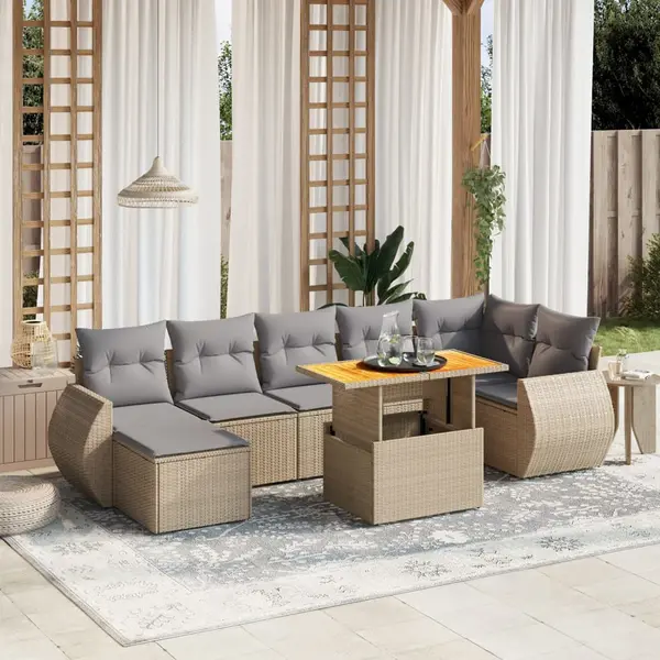 Gossi set canapele de gradina, 8 piese, cu perne, bej, poliratan
