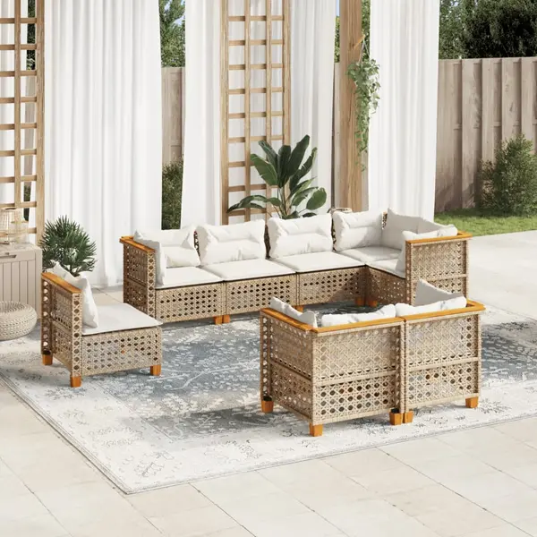 Gossi set canapele de gradina, 8 piese, cu perne, bej, poliratan