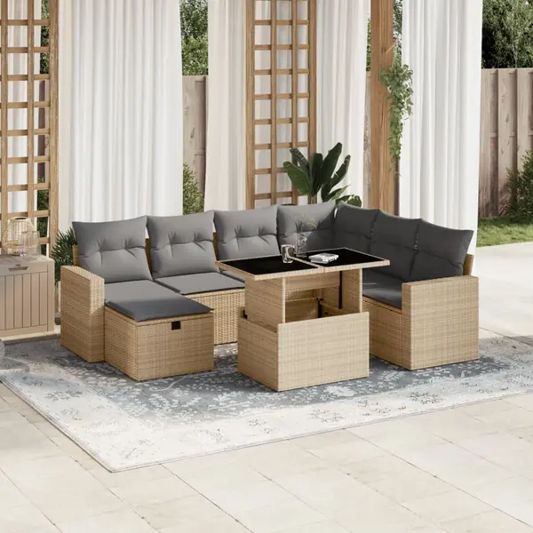 Gossi set canapele de gradina, 8 piese, cu perne, bej, poliratan