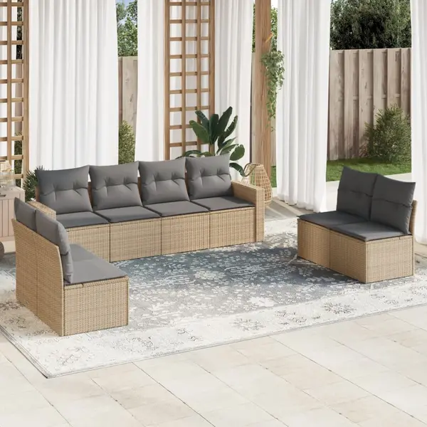 Gossi set canapele de gradina, 8 piese, cu perne, bej, poliratan