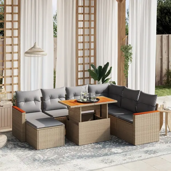 Gossi set canapele de gradina, 8 piese, cu perne, bej, poliratan